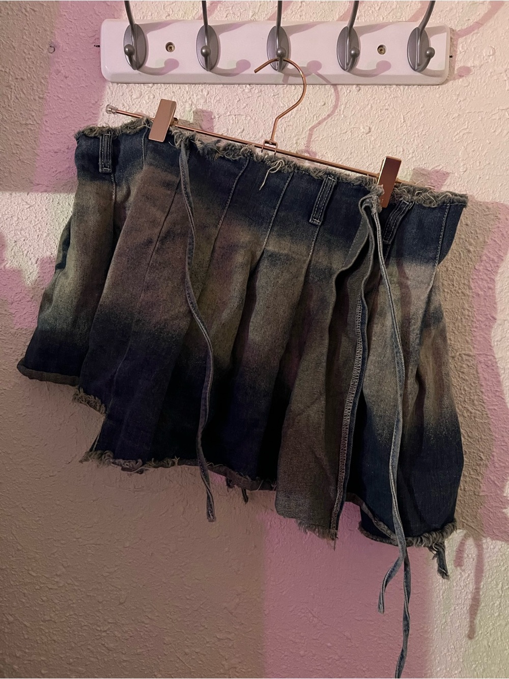 Denim Ombre Pleated Mini Skirt - Blue
